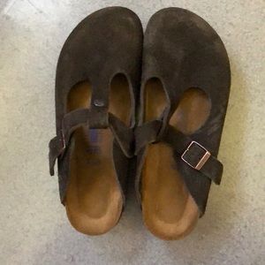 Birkenstock brown suede “Boston” style clog.